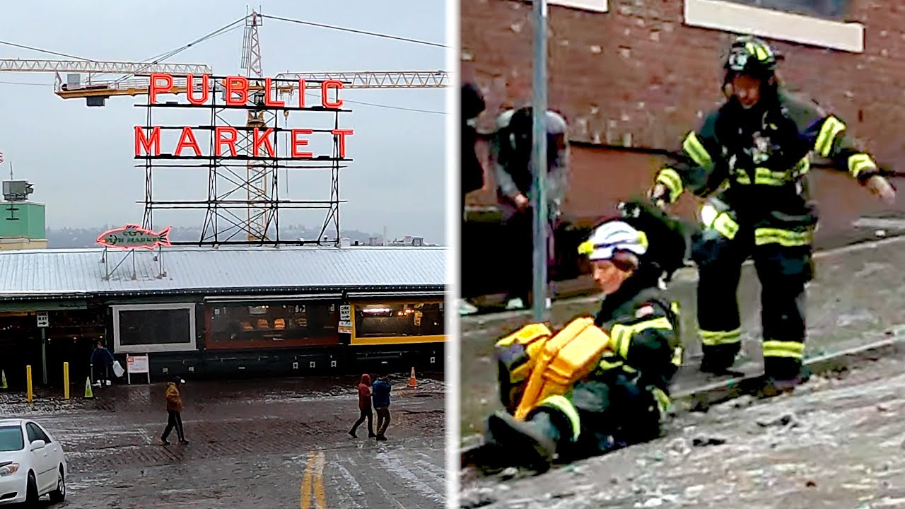 Caught on video Seattle firefighters & pedestrians slide down slippery